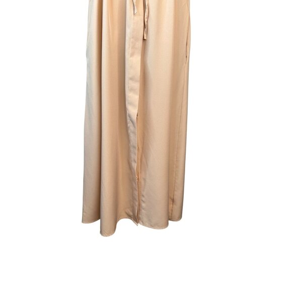 Deli.S Beige Size 8 Button-Down Midi Dress Drawstring Waist & Tie Sleeves - Picture 8 of 16